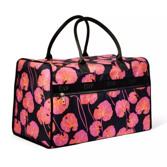 Diane von Furstenberg Geranium Leaf Pink/Black Weekender Extra Large Bag NWT - Picture 2 of 9